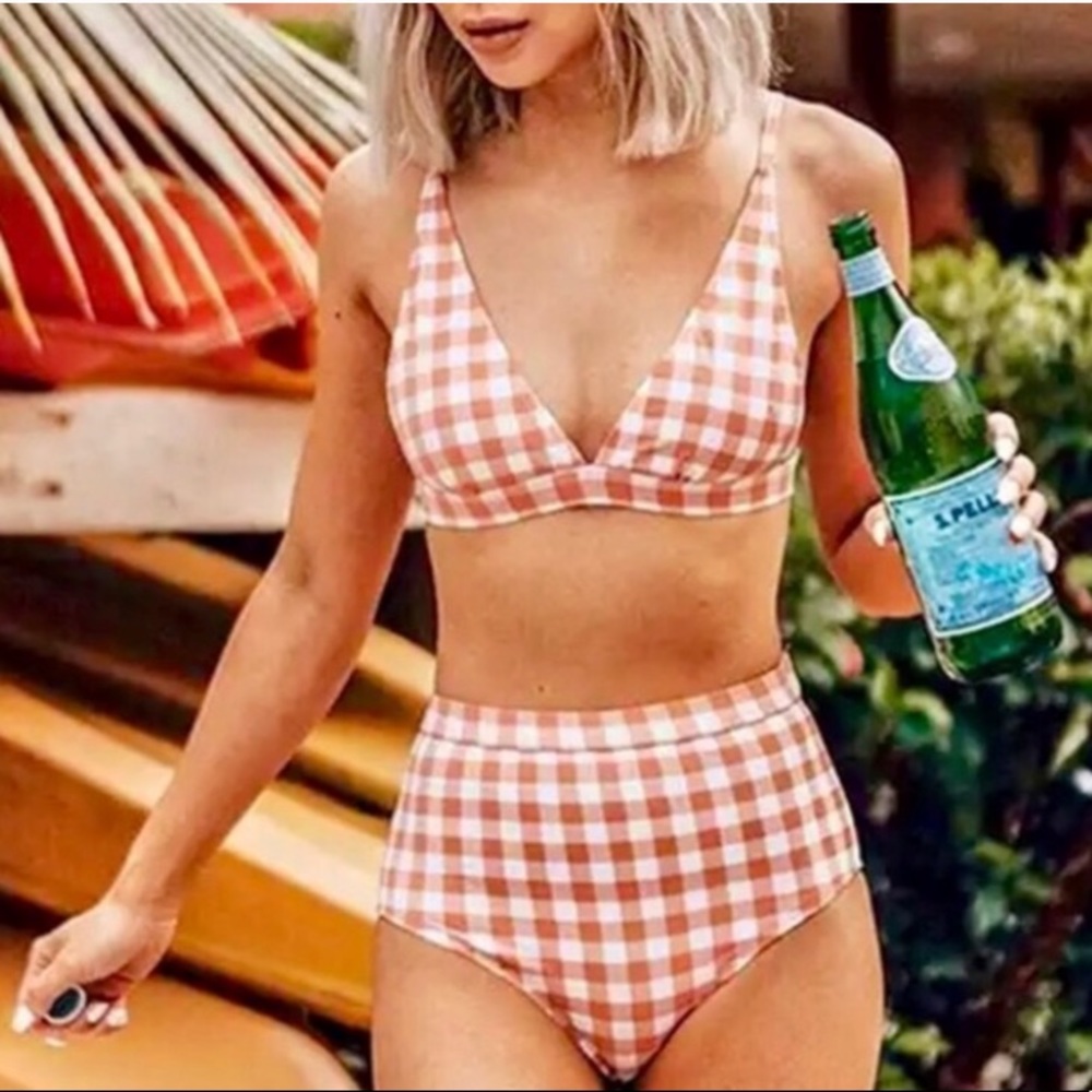 SOLD OUT CLEARANCE Gingham Checkered Retro High Waist Bikini Swimsuit - Picture 2 of 4